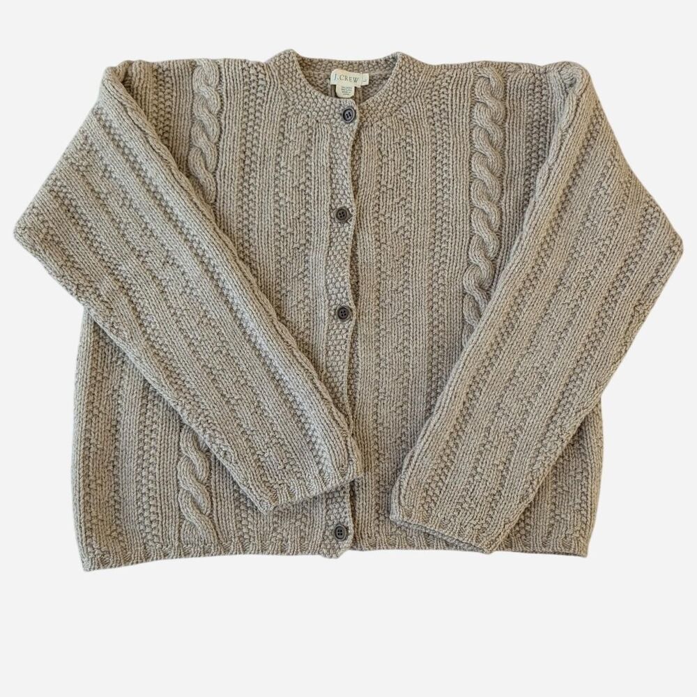Jcrew Women's Vintage Tan Oatmeal Cableknit Cardigan L